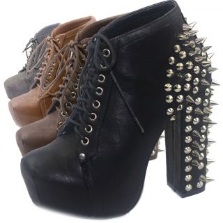 Sexy Super Star Spike Lace Up Ankle Booties Chunky Platform High Heel