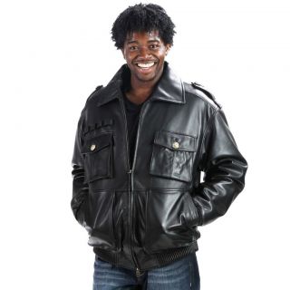 New Mens Black Leather Military Bomber   Lambskin Hip Hop Jacket M L