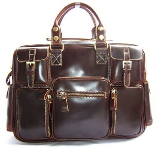 Men tote Real Leather Shoulder Bag Travel Luggage Duffle Bag 15Laptop