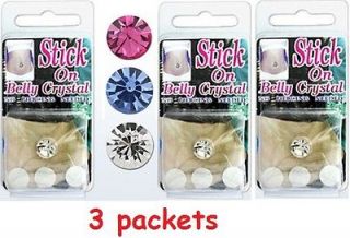 PACKS OF BELLY NAVEL REUSABLE STICK ON CRYSTALS FAKE PIERCINGS PINK