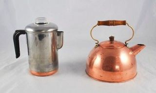 Revere Ware Copper Clad Stainless Coffee Pot & Hot Water Kettle E6B2