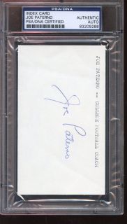 Joe Paterno Autographed Index Card PSA/DNA Authentic