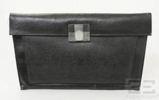 Designer Black Embossed Leather & Clear Buckle Clutch