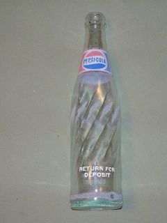 10 oz Pepsi Cola Soda Pop Glass Bottle Square Logo Money Back Return