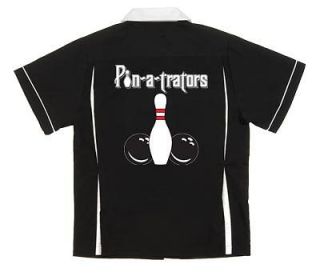 TRATORS Black/White CLASSICRetro Bowling Shirt w/Back Pleats FUN TEAM