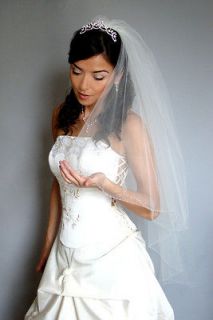 /35 White BEADED EDGE Bridal Veil Waist Hip 2 Tier Wedding Veil 336