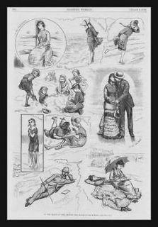 Long Branch, New Jersey, Sketches of People on Beach, Antique