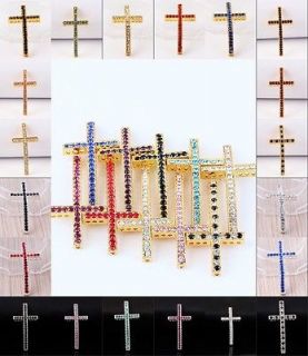 Curved Side Ways Crystal Cross Bracelet Connector Charm Beads Findings