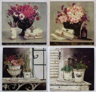 Shabby Chic Picture Plaque Flowers & Pots Decor   Charming gift for