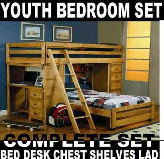 Twin Bunk Bed Computer Desk Chest Drawers Shelves Book Case Ladd