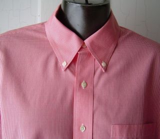 BROOKS BROTHERS Mens Dress SHIRT Sz 17.5 32 33 RED White GINGHAM Non