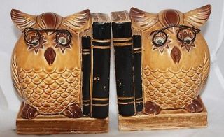 Vintage Pair of OWL Bookends Chalkware Plaster Glasses Moving Google