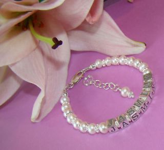 listed Freshwater Pink or White Pearls Baby Child Silver Name Bracelet