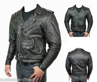 Mens Brando Cruiser Biker Motorcycle Leather Jacket
