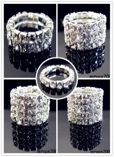 VEGAS CLEAR RHINESTONE STRETCH Rings 1 ROW ~ 5 ROW Bridal Jewelry Gift