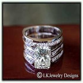 85 CT MOISSANITE RADIANT & ROUND CHANNEL ENGAGEMENT WEDDING SET RINGS