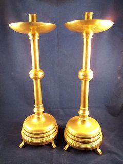 LARGE VTG MID CENTURY Collectible BRASS Adjustable CANDLESTICKS