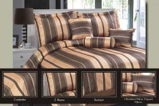 Brentwood Comforter Set with Pillows, Brown and Tan Stripes