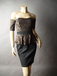 Black Gold Brocade Lace Peplum Off Shoulder 50s Old Hollywood Party 07