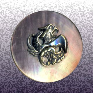 Button  Late 19th C. Huge Pearl with Two tone Dragon Escutcheon