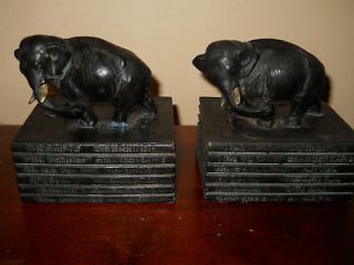 ANTIQUE ELEPHANT ON LIBRARY RONSON BOOKENDS 1918 BOOKS LIST AUTHORS