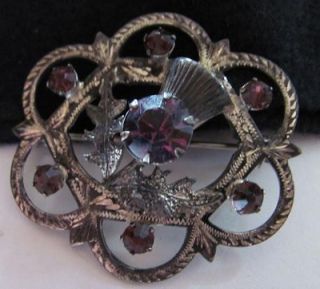 Vintage sterling SCOTTISH THISTLE brooch HALLMARKED purple r/s