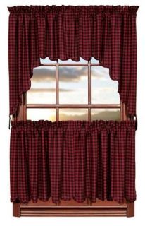 Navy / Black Check Gingham Cafe Curtains Tier Set, Valance Kitchen New