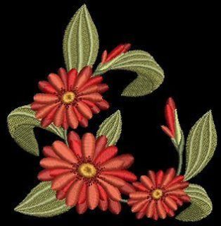 Exotic Curved Flowers Machine Ebbroidery Design CD 4x4 for Brother
