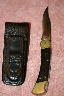 Vintage Buck 110 Dear Hunting Pocket Knife & Leather Belt Loop Case