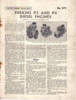 Perkins P3 & P4 Diesel Engines Trader Service Data 1957