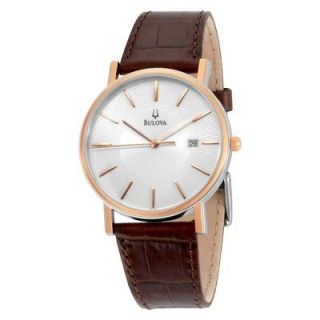 Bulova 98H51 Rose Gold & Brown Leather Mens Watch