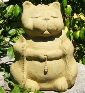 MEDITATING CAT Solid Stone Garden Buddha Independence Statue (O