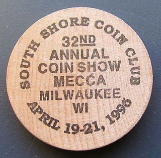 Wisconsin 32nd Coin Show 1996 Wooden Buffalo Nickel Token #CJ49