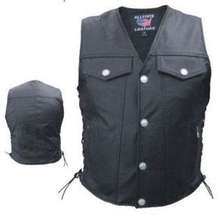 Bikers Cowhide Leather Vest with 2 Front Pocket with Buffalo Snaps