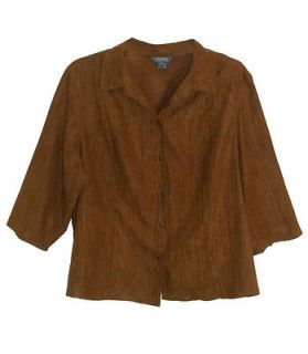 Koret   City Blues   Golden Brown Button Front Shirt with ¾ Sleeves