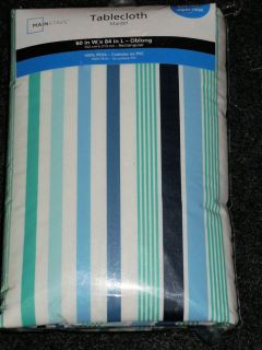 Blue Striped Vinyl Tablecloth Round~Oblong New