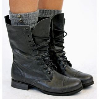 Ladies Worker Army Flat Lace Up Biker Style Military Shoes Ankle Boots