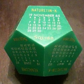 SQUIBB 1965 Advertising Medicine Calendar Vintage Green Paperweight
