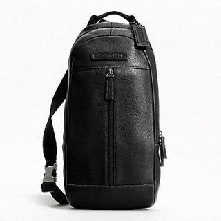 NWT Coach Black Leather Mens Camden Pebbled Sling Bag Backpack $268