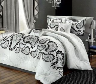 White Paisley Scroll Inspired Design Comforter Set Queen King Cal King
