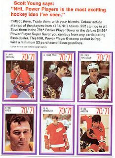 1970 71 ESSO NHL POWER PLAYER Uncut Packet Panel of 6 Beliveau
