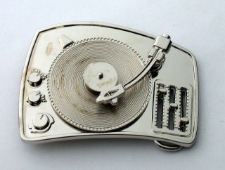 MUSIC OLD SCHOOL RECORD PLAYER GRAMOPHONE BELT BUCKLE
