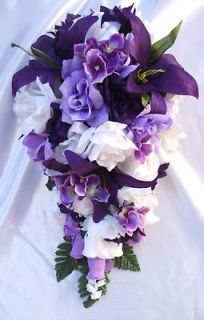 10pcs Bridal Bouquet Wedding Flower Package PURPLE LAVENDER LILY Bride