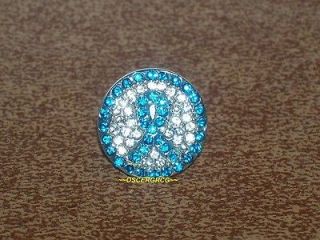 OVARIAN CANCER CERVICAL UTERINE CRYSTAL ROUND LAPEL PIN TEAL RIBBON