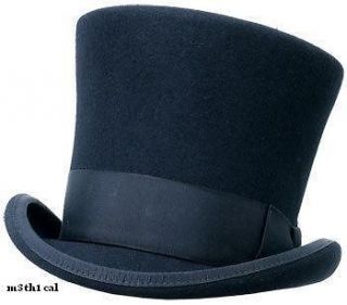 Adult Black Wool Tall Gentlemens Top Hat Victorian Dickens Slash