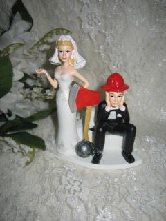 Fireman Humorous Fun Ball & Chain Wedding CAKE TOPPER