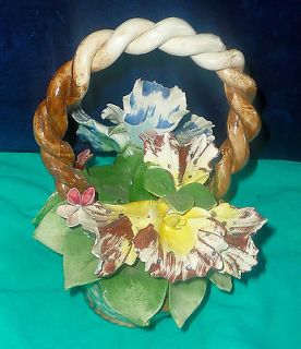 Capodimonte Flower Basket With Orchids & Other Flowers & Leaves