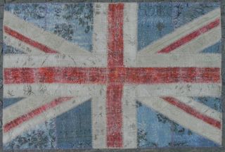 British Union Jack Flag PATCHWORK RUG made frm OVERDYED vintage