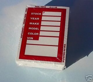 CAR DEALER 100 NEW INVENTORY VEHICLE STOCK STICKER TAGS Red**