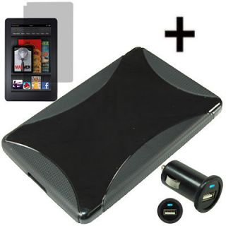 Black Gel Skin Cover Case For  Kindle Fire +LCD +USB Car Charger